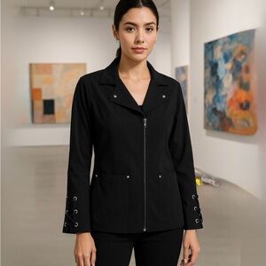 Lulu B Black Zip-Front Jacket with Sleeve Lace-Up Sleeve Detail Size XL 🍄